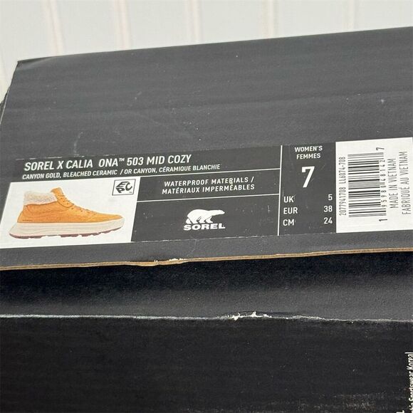 Sorel x Calia ONA 503 Mid Cozy Womens 7 Canyon Gold Waterproof Sneaker Boots NIB - Picture 9 of 9